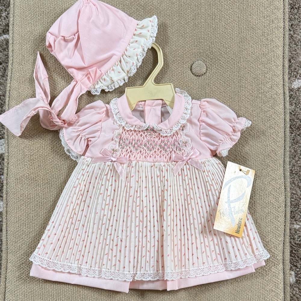 Adorable Pink Baby Dress with Bonnet Vintage Hand Smocked
